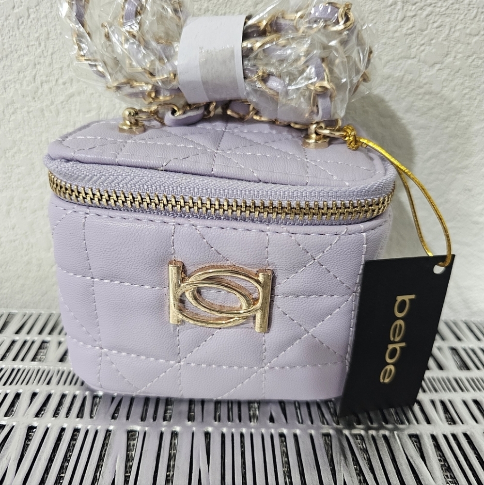Bebe Light Purple Quilted Mini Bag with Gold Accents